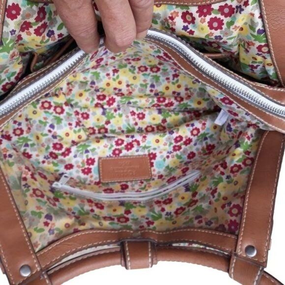 Fossil Bucket Bag Tote Boho Retro Rainbow Striped Tapestry Round Top Handle Sz L - Picture 4 of 14